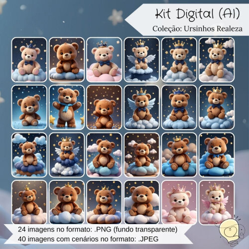 Kit Digital - Ursinho Príncipe e Ursinha Princesa (ai) - Envio I