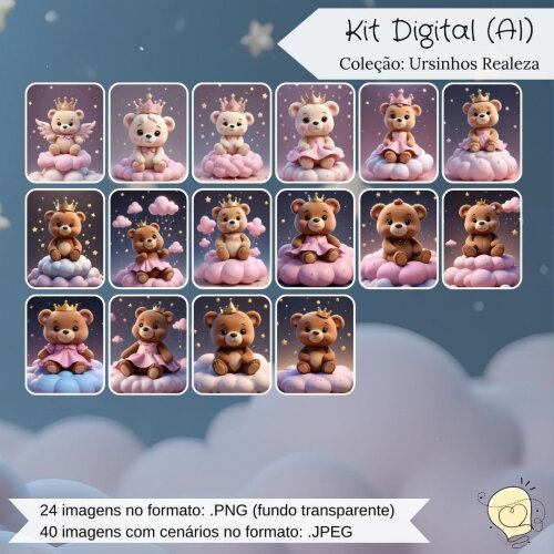 Kit Digital - Ursinho Príncipe e Ursinha Princesa (ai) - Envio I