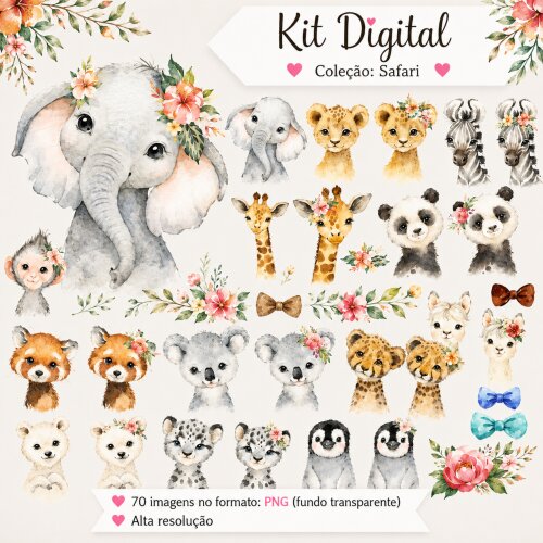 Kit Digital - Safari África Aquarela - Envio Imediato