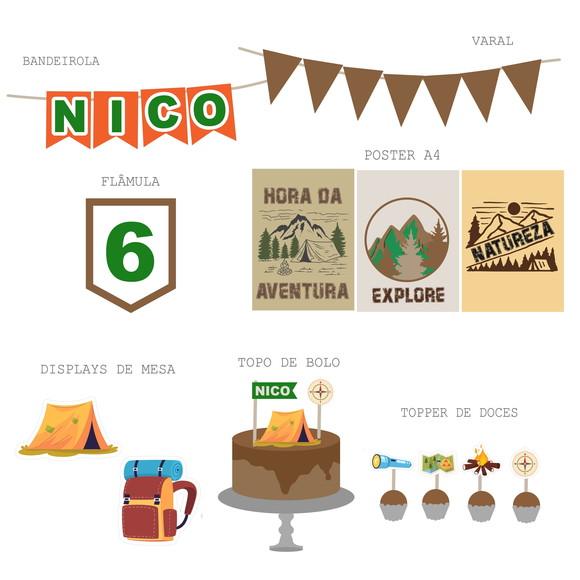 Decoração de Festa - Kit Papelaria Acampamento Explorador