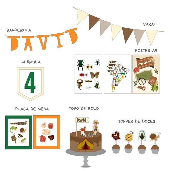 Decoração de Festa - Kit Papelaria Acampamento Explorador