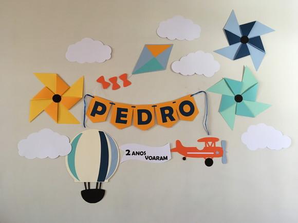 Decoração de Parede Festa Catavento Balão Pipa Aviador