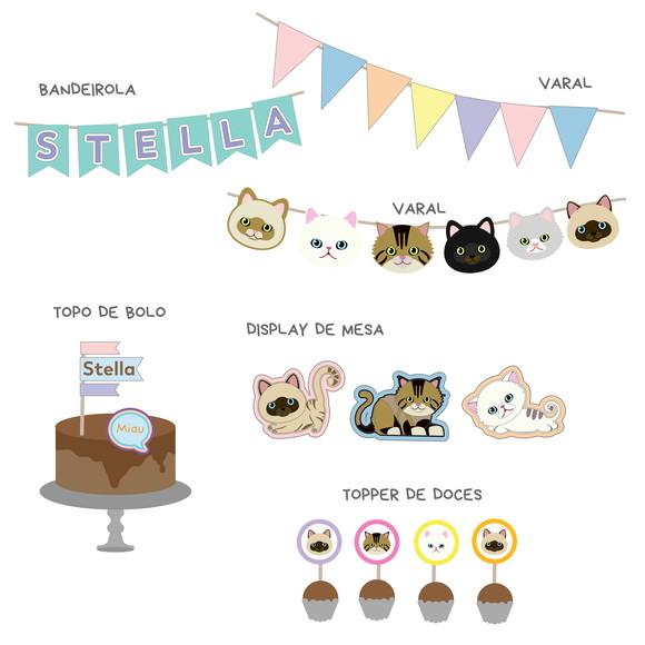 Kit de Papelaria para Festa - Tema Gatinhos Fofos (mod 2)