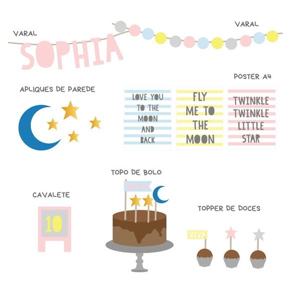Kit Decoração - Festa Brilha Brilha Estrelinha e Lua