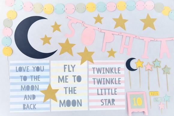 Kit Decoração - Festa Brilha Brilha Estrelinha e Lua