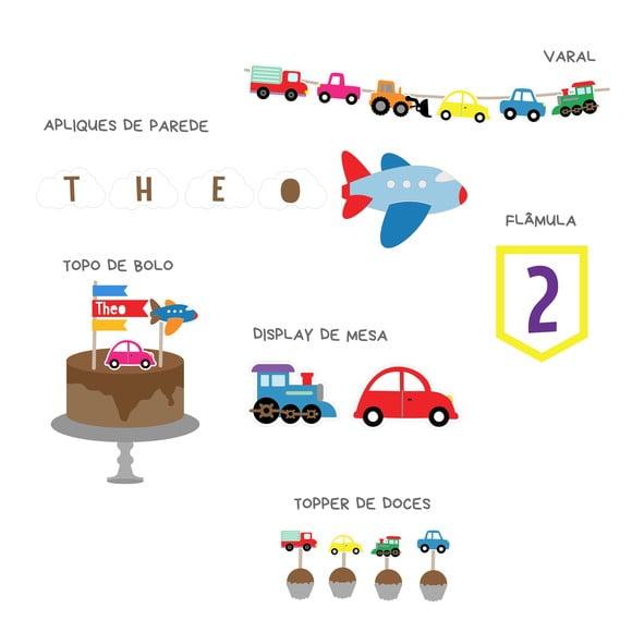 Kit Decoração - Festa Carrinhos / Avião / Transporte