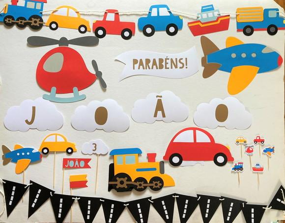 Kit Decoração - Festa Carrinhos / Avião / Transporte (mod 8)