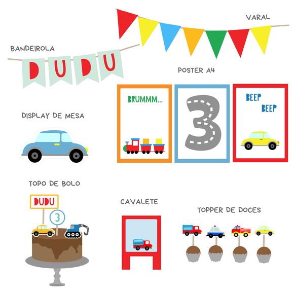 Kit Decoração - Festa Carrinhos / Carros / Transporte