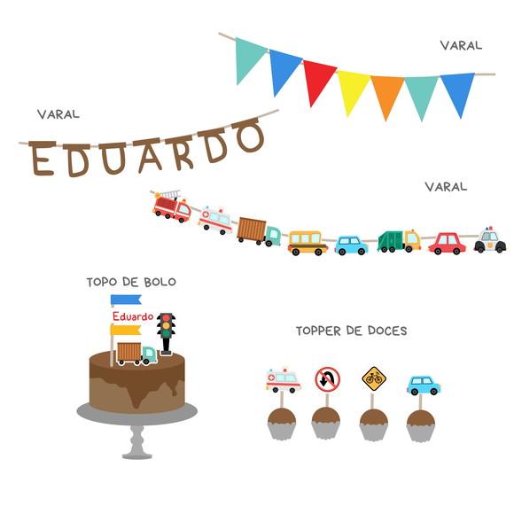 Kit Decoração - Festa Carrinhos Meios de Transporte Mini