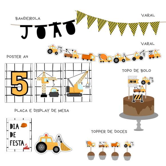 Kit Decoração - Festa Construção - Construtor
