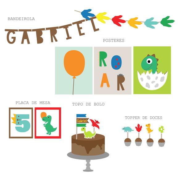 Kit Decoração - Festa Dinossauros Coloridos