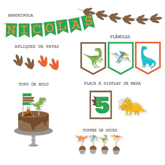 Kit Decoração - Papelaria Festa Dinossauros
