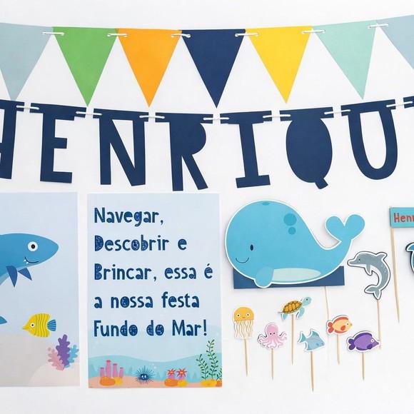 Kit Decoração - Papelaria Festa Fundo do Mar