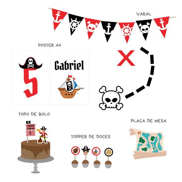Kit Decoração - Papelaria Festa Pirata