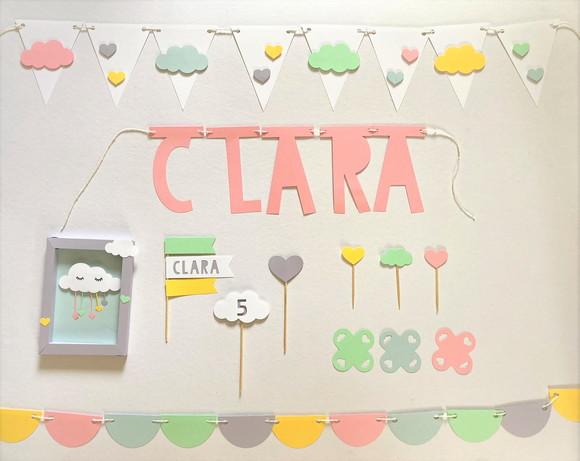 Kit Decoração de Festa - Nuvem e Coração / Chuva de Amor