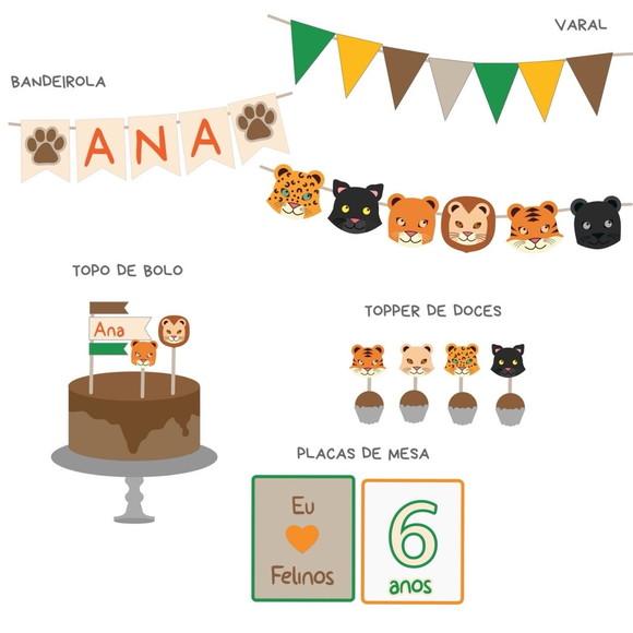 Kit Decoração de Festa - Papelaria Gatos Felinos