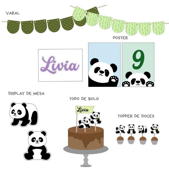 Kit Decoração de Festa - Papelaria Tema Panda