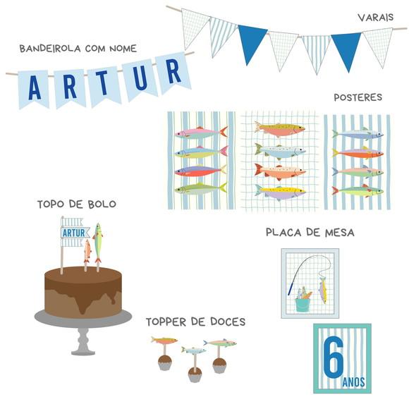 Kit Decoração de Festa - Peixes / Pescaria