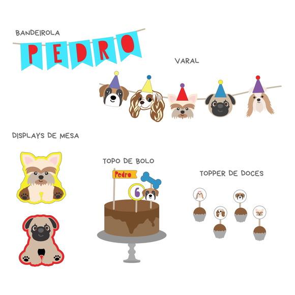 Kit Decoração de Festa - Tema Pet Cachorrinhos (mod 5)