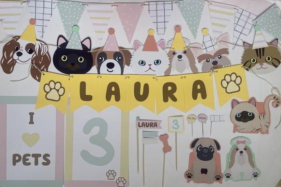 Kit Decoração de Festa - Tema Pets Cachorro e Gatos
