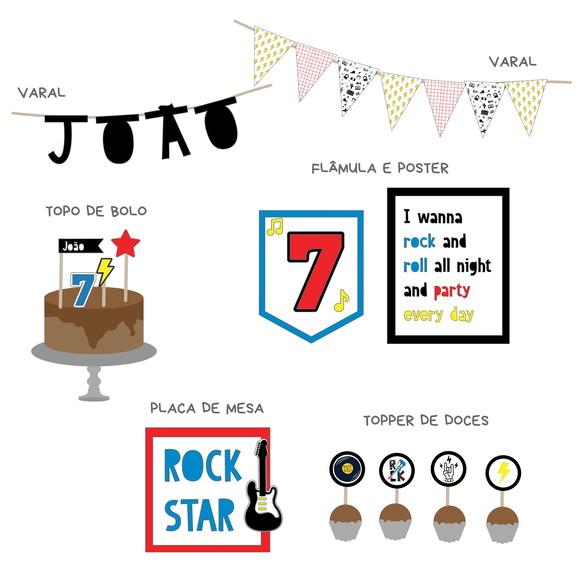 Kit Decoração de Parede e Mesa - Tema Música / Rock