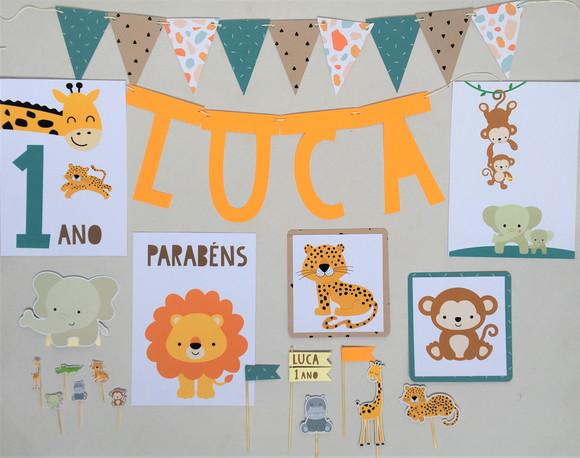 Kit Decoração Papelaria - Festa Animais, Zoo, Safari