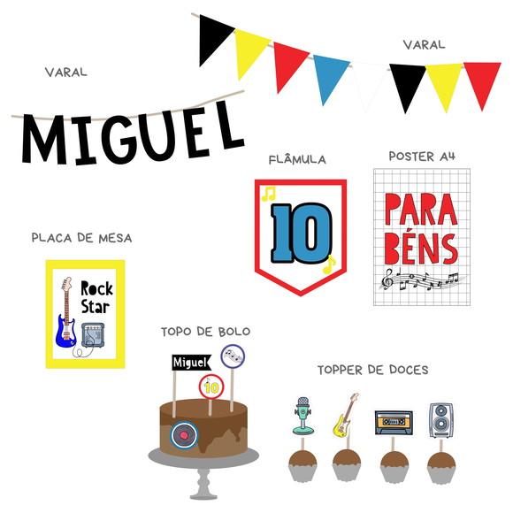 Kit Decoração de Parede e Mesa - Tema Música / Rock