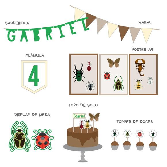 Kit Decoração Papelaria Festa Insetos