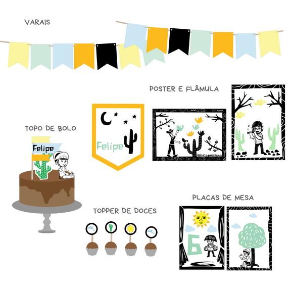 Kit Decoração Parede e Mesa - Festa Junina Cordel Menino