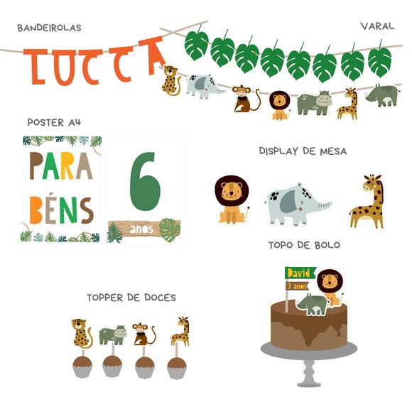 Kit Decoração Papelaria - Festa Safari