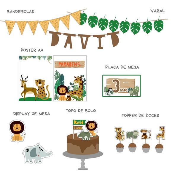 Kit Decoração Papelaria - Festa Safari