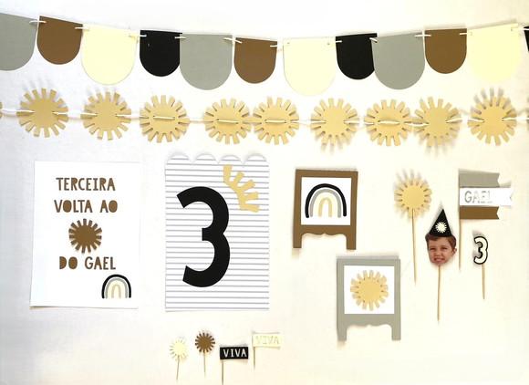 Kit Decoração- Papelaria Sol e Arco-íris Boho