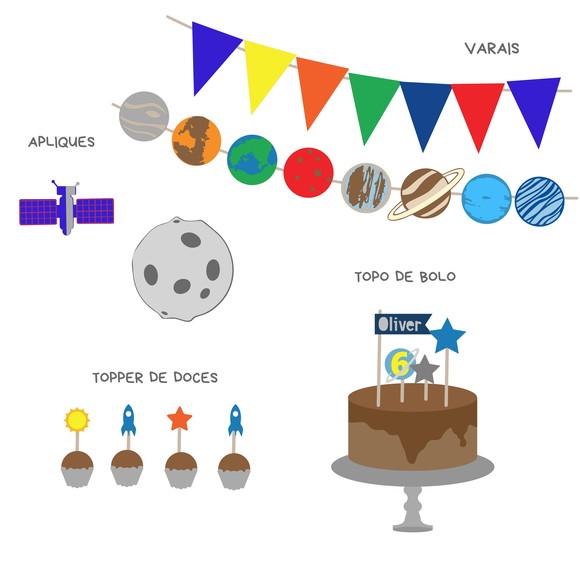 Kit Festa - Decoração Espaço, Céu, Planetas (mod 3)