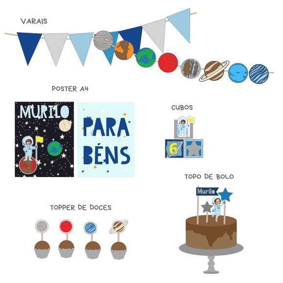 Kit Festa - Decoração Espaço, Planetas e Astronauta (mod 2)