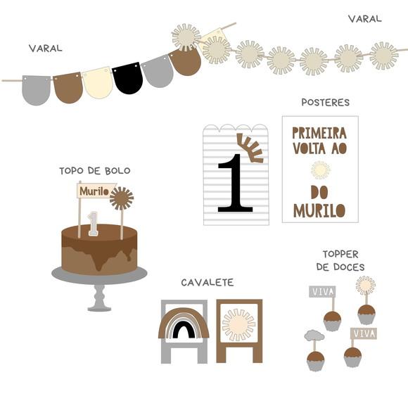 Kit Decoração- Papelaria Sol e Arco-íris Boho