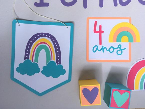 Kit Festa Papelaria - Arco-iris e Coração Boho (mod 4)
