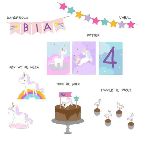 Kit Festa Papelaria - Decoração Unicórnio (mod 1)