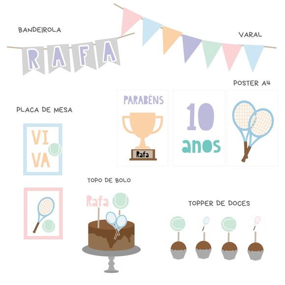 Kit Papelaria - Festa Tenis, Tenista e Esportes