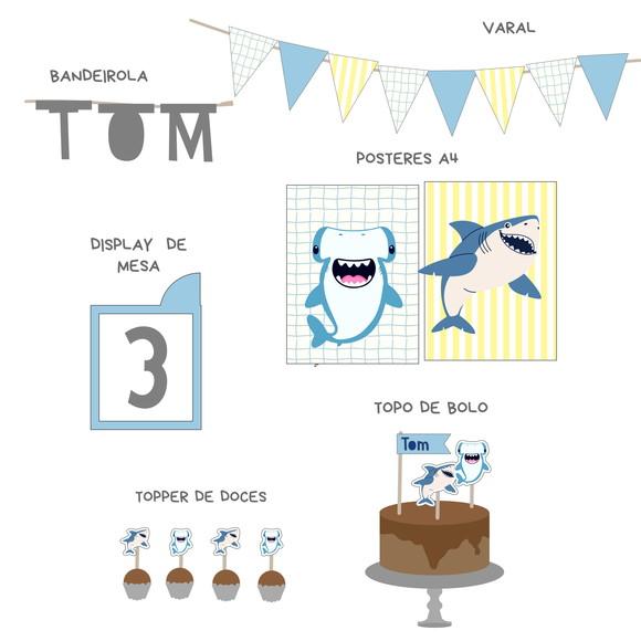 Kit Papelaria para Festa - Festa Tubarão
