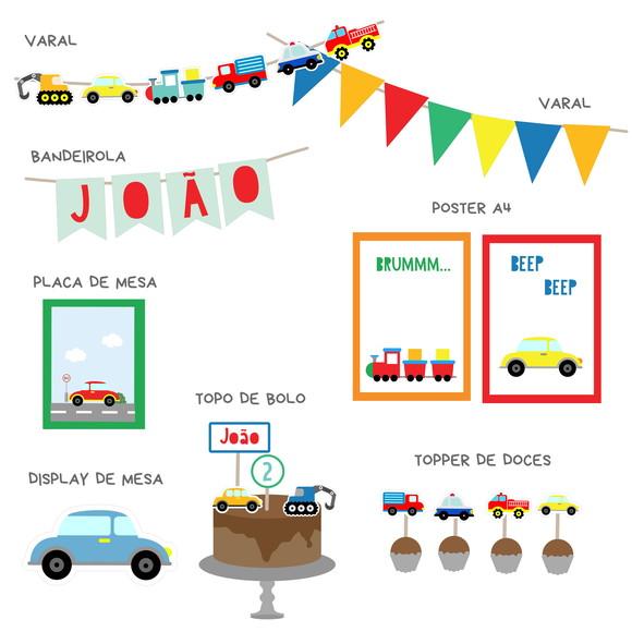 Kit Papelaria para Festa - Meios de Transporte / Carrinho 4