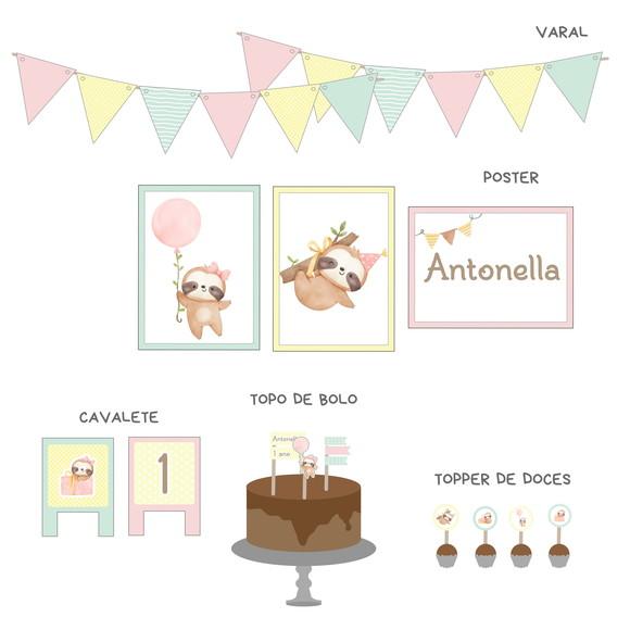 Papelaria de Festa - Decoração Bicho Preguiça