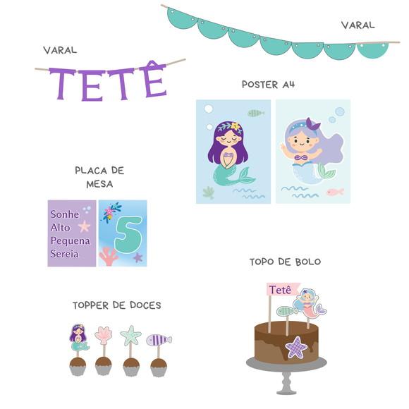 Papelaria Decoração - Festa Sereia