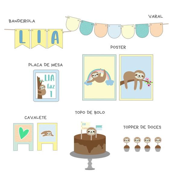 Papelaria de Festa - Decoração Bicho Preguiça