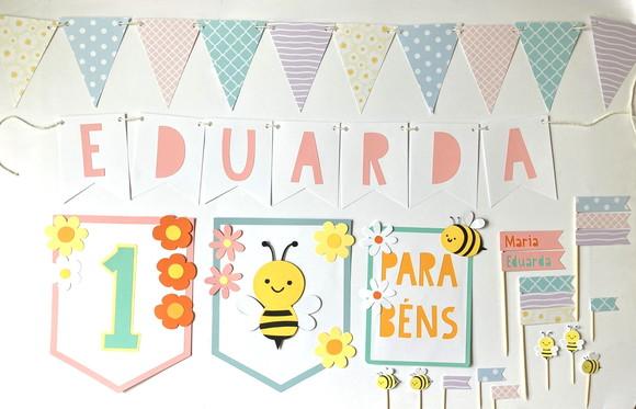 Papelaria para Festa - Decoração Abelha, Abelhinha e Flores