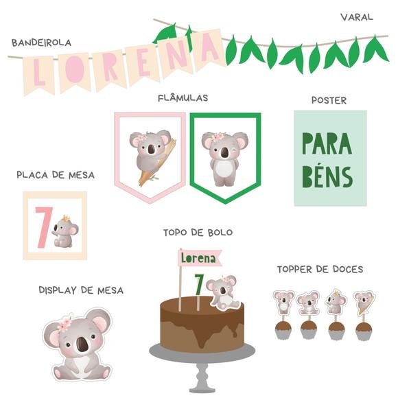 Papelaria para Festa - Decoração Kit Coala Fofo