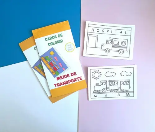 Cards de Colorir - Lembrancinha Festa Carrinhos - Transporte