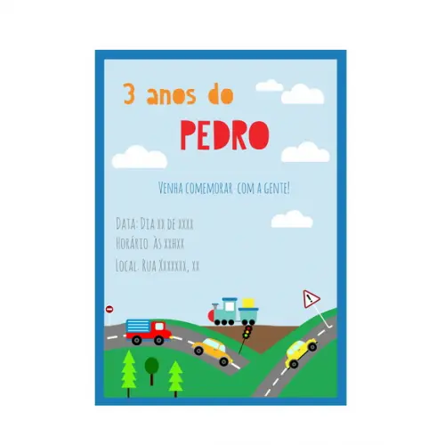 Convite Digital - Festa Carrinhos e Meios de Transportes