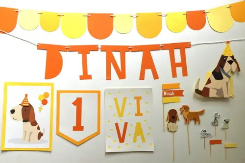 Decoração de Festa - Pet Cachorrinhos (mod 3) Amarelo e Lara