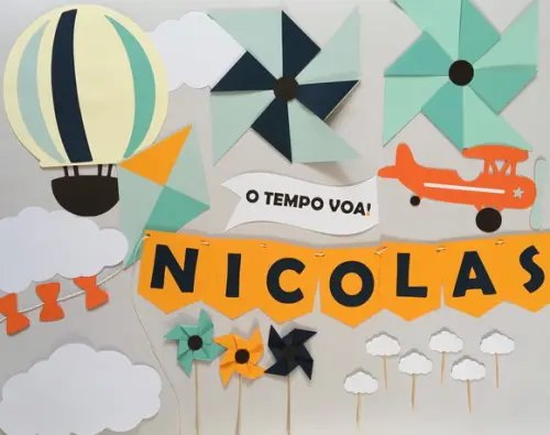 Decoração de Parede e Me - Festa Cata-vento Balão Pipa Avião