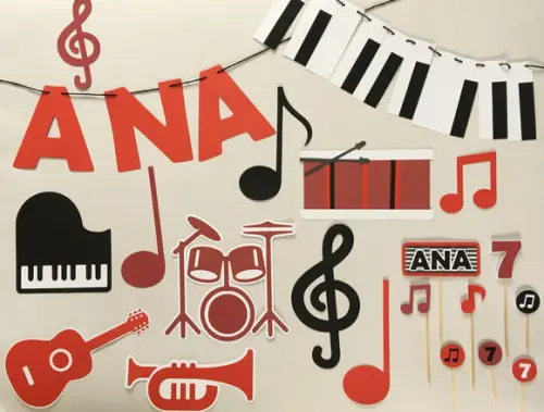 Decoração de Parede e Mesa - Festa Tema Musical